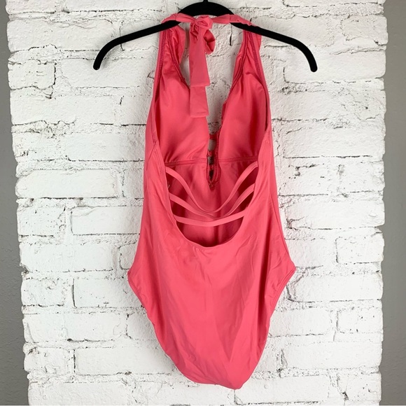 Bleu Rod Beattie Plunge Deep V Ruffle Halter Strappy One Piece Swimsuit 10 - Picture 5 of 12